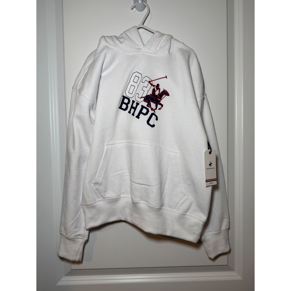 Beverly Hills Polo Club Boys White BHPC Logo Fleece Hoodie Sweatshirt Size M